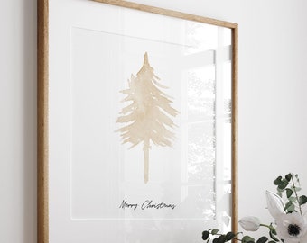 Beige Watercolor Christmas Tree Print | Neutral Holiday Decor (Digital Download)