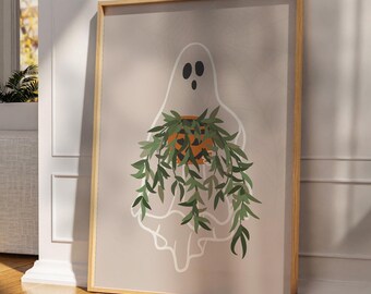 Floral Ghost Halloween Print | Beige Spooky Decor (Digital Download)