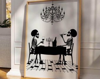 Vintage Halloween Skeletons Supper Print | Spooky Party Decor (Digital Download)