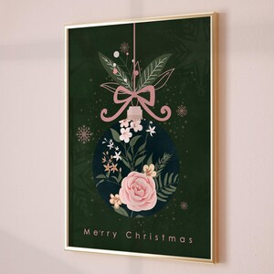 Floral Christmas Bauble Print | Green, Pink Ornament (Digital Download)