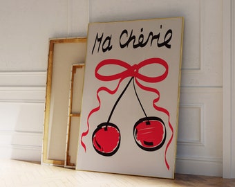 Ma Cherie Cherry Bow Print | French Girly Wall Art