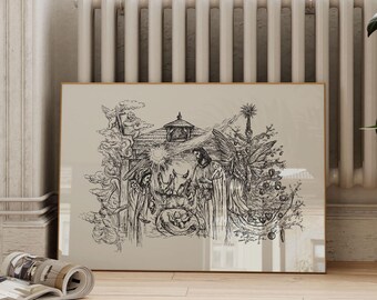 Impressão da Cena da Natividade | Pôster de Natal Desenhado à Mão (Download Digital)