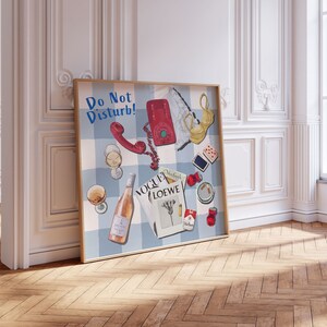 Vierkante blauwe poster voor eten en drinken | Wijnsigarettenkaarten en chill-decor | Blauwe muurkunst keuken of eetkamer | Voedselkunstafdruk