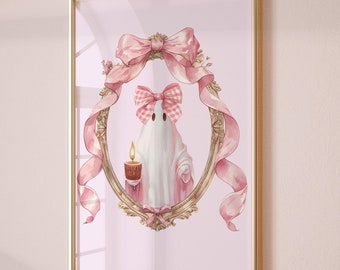 Stampa fantasma di Halloween rosa / Fiocco specchio vintage, Coquette Decor (download digitale)