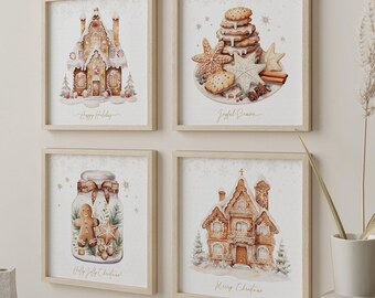 Set de láminas navideñas color beige / Casita de jengibre, galletas (Descarga digital)