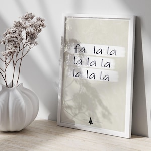 Druckbares Fa la la Zitat Poster | Schwarz Beige Weihnachts Wand Kunst | Elegantes neutrales festliches Dekor | Minimalistischer Weihnachtsdruck