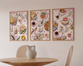 French Dining Table Prints Set | Kitchen Food Wall Art
