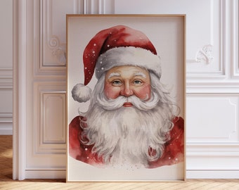 Watercolor Santa Claus Print | Vintage Christmas Portrait (Digital Download)