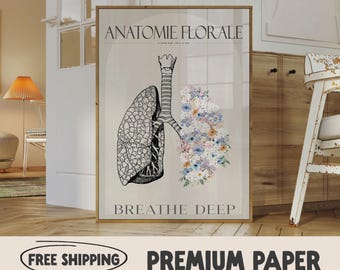 Floral Lung Anatomy Print | Medical Wall Art, Mental Health Decor