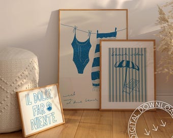 Blue Summer Print Set | Beach Vibes, Italian Art (Digital Download)