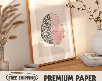 Floral Brain Anatomy Print | Minimalist Medical Art