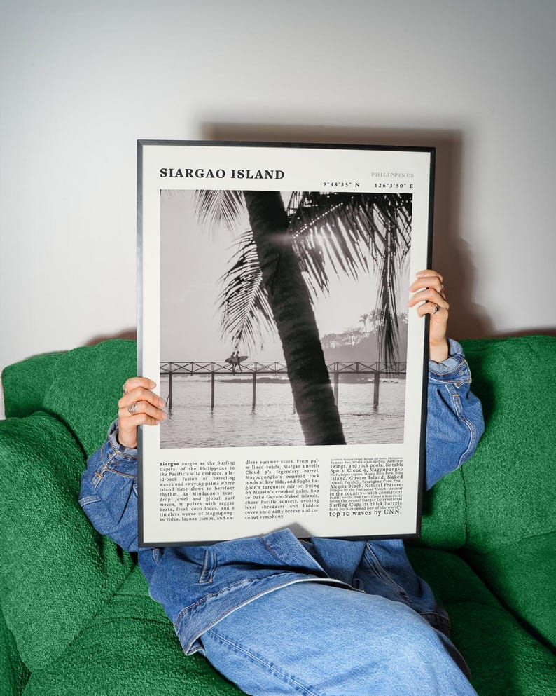 Pôster vintage da Ilha de Siargao, Filipinas | Impressão artística de viagem com palmeiras e calçadão de surf Cloud 9 imagem 2