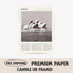 Sydney Black & White Travel Poster | Opera House Wall Art | Vintage Australia Print | Minimalist City Decor | Iconic Sydney Gift