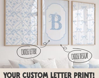 Personalized Initial Letter Print Set | Pastel Blue Floral (Digital Download)