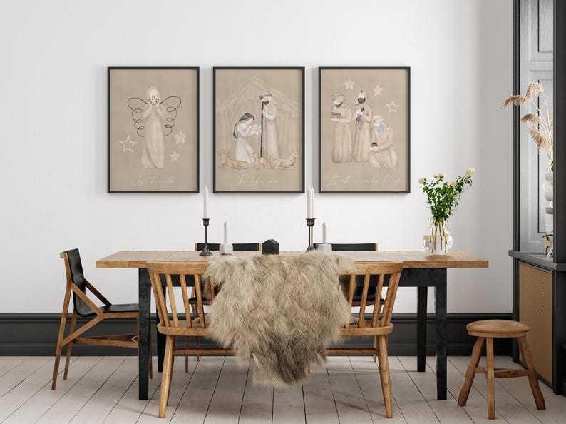 Christmas Gallery Set of 3 Beige Nativity Scene Three Kings and an