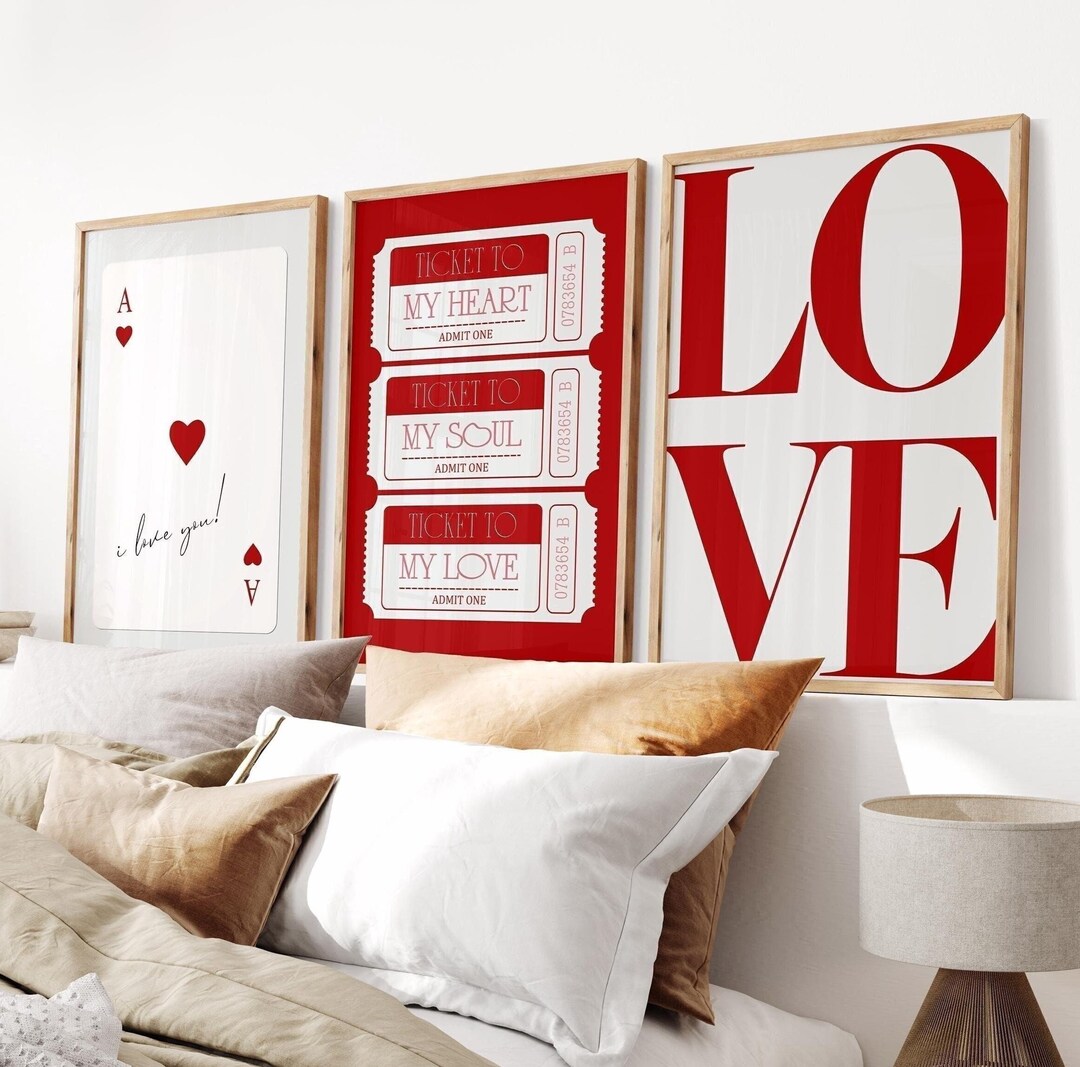 Printable Set of 3 Valentine's Day Posters | Retro Red Love Ticket ...
