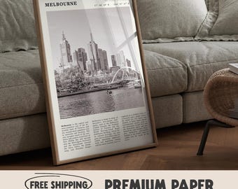 Melbourne Travel Poster | Black & White Australia Print | Vintage Cityscape Wall Art