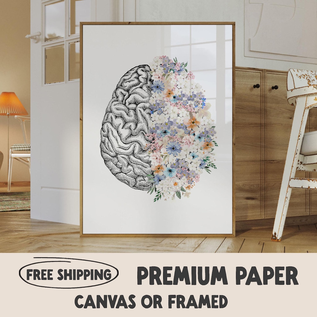 Floral Brain Anatomy Print | Medical Art, Mental Health Decor - Etsy