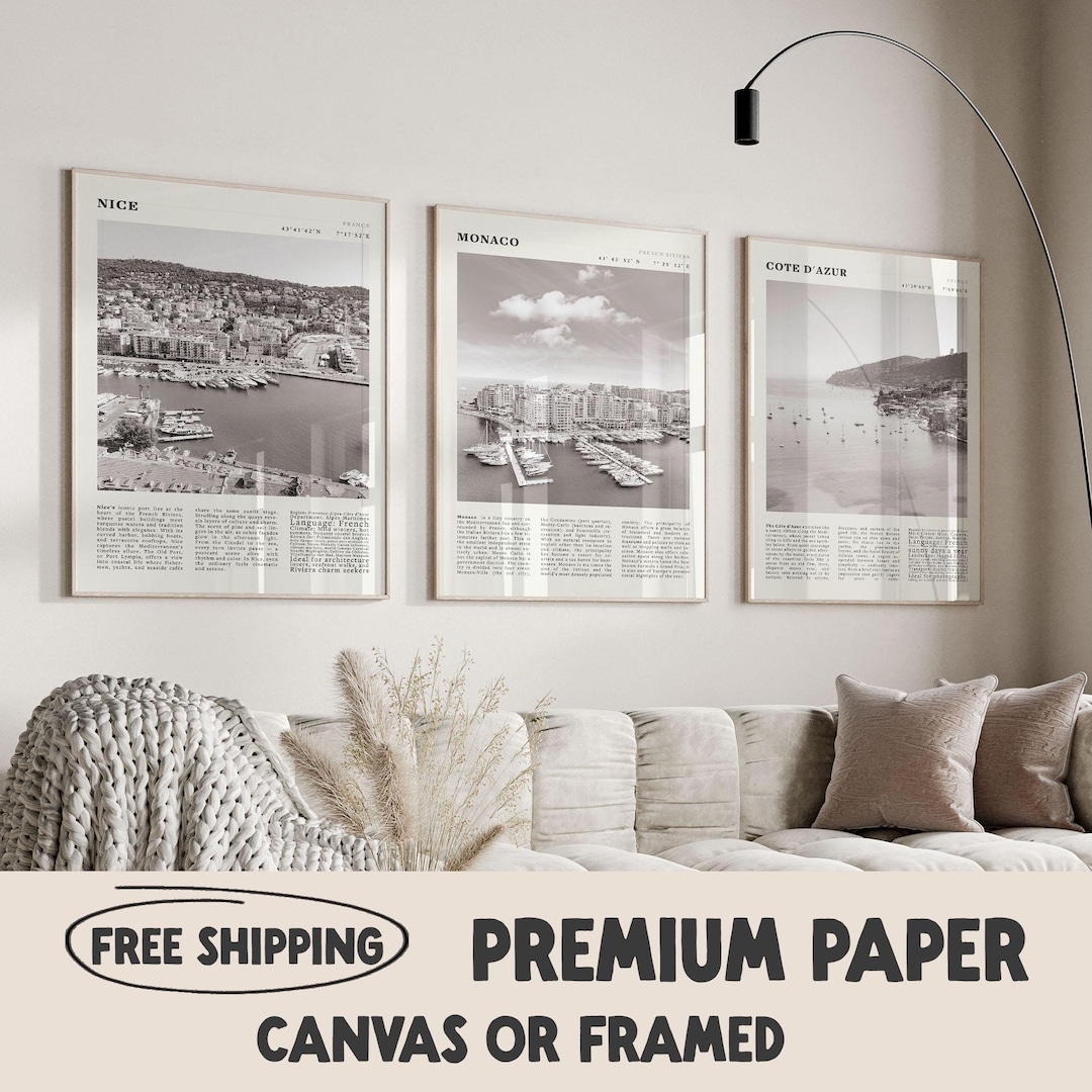 French Riviera Art Print Set | Black & White Coastal Posters - Etsy