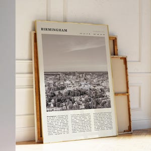 Afdrukbare zwart-witposter Birmingham | Vintage Alabama City-print | Cadeau voor geschiedenis- en kunstliefhebbers