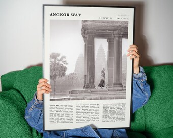 Vintage Angkor Wat Cambodia Poster | Sunrise Lotus Towers Travel Art Print