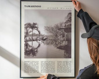 Stampa in bianco e nero di Tamarindo / Poster vintage della Costa Rica