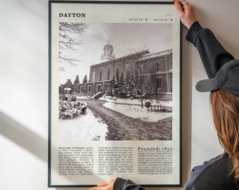 Vintage Dayton College Town Ohio Poster | Immaculate Conception Chapel Winter Print for Alumni