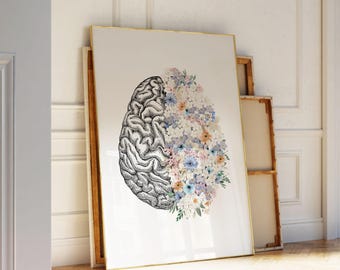 Floral Brain Anatomy Print | Medical Wall Art (Digital Download)