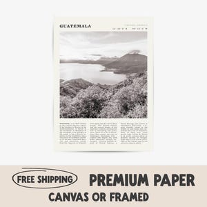 Guatemala Black & White Print | Vintage Volcano Landscape Poster | Gift for Central America Lovers