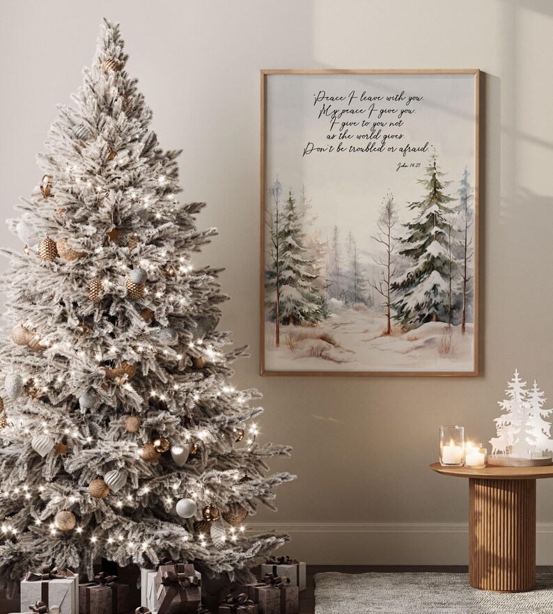Printable Winter Scenery Poster Light Neutral Forest Landscape Merry White Christmas Trees With