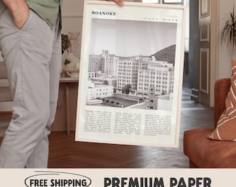Plakat Roanoke Virginia | Czarno-biała sztuka ścienna w stylu vintage USA