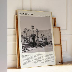 Printable Palm Springs Black & White Travel Poster | Retro Desert City Art for California Lovers | Mid-Century Modern Architecture Print