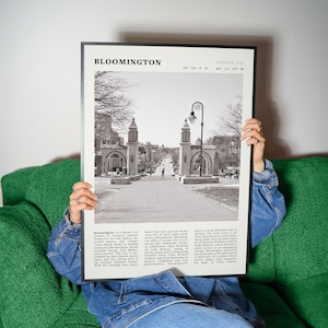 Bloomington Indiana Print | Vintage College Town Black & White Poster