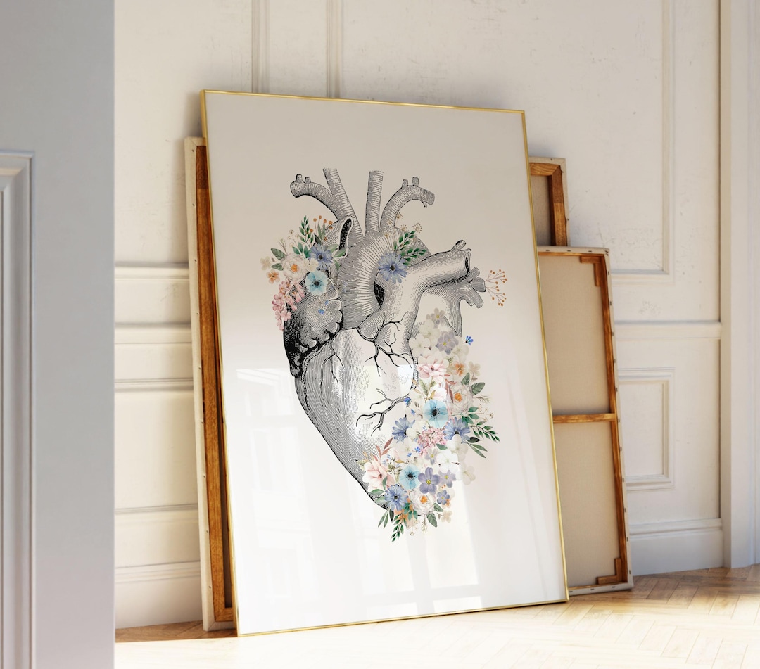 Floral Heart Anatomy Print | Medical Wall Art (digital Download) - Etsy