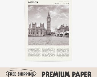 Impresión en blanco y negro de Londres / Póster del horizonte de la ciudad del Reino Unido / Idea de regalo artístico perfecta para viajeros