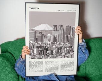 Tokyo Vintage Poster | Fujisan Skyline Schwarz & Weiß Poster | Japan Reise Wandkunst