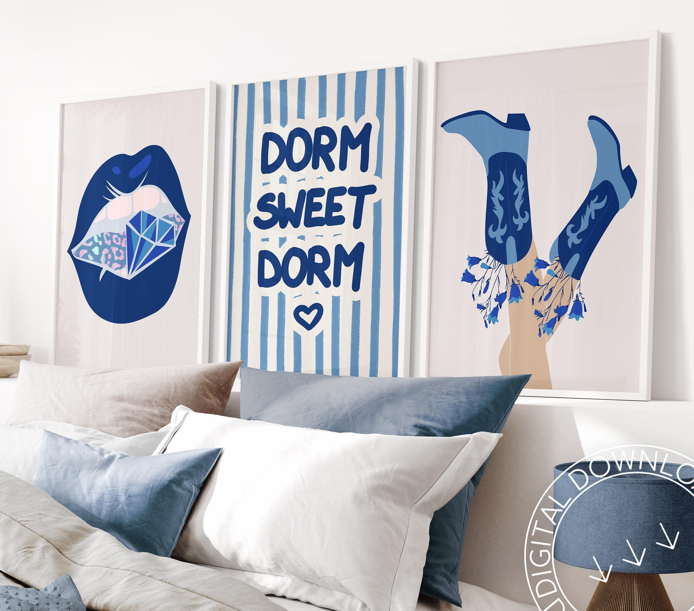 Printable Set of Navy Blue Dorm Posters Lips With Diamond