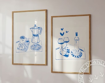 French Breakfast and Dinner Prints | Modern Kitchen Wall Art (Digital Download)