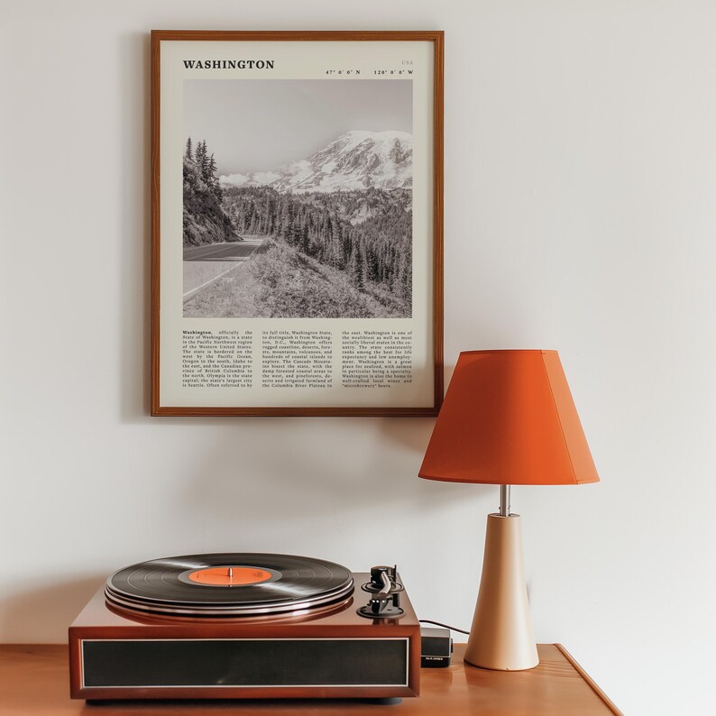 Poster con paesaggio in bianco e nero di Washington / Arte murale vintage del Pacifico nord-occidentale immagine 4