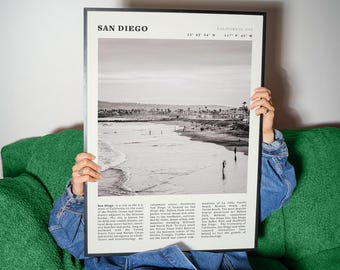 San Diego Strand Druck | Schwarz / weiße Küstenwand Kunst (Digitaler Download)