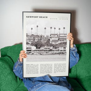 Newport Beach Print | California Coastal Wall Art | Vintage Black and White Beach Poster image 2