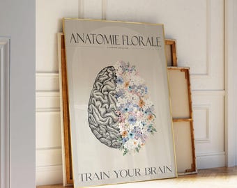 Floral Brain Anatomy Art Print | Minimalist Medical Decor (Digital Download)