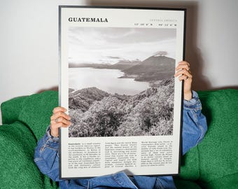 Guatemala Black & White Poster | Vintage Volcano Landscape Central America Print