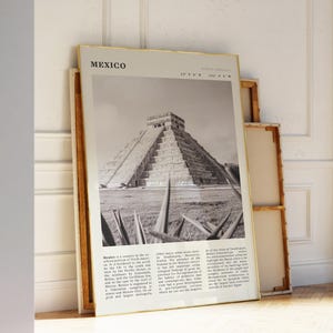 Printable Mexico Black & White Travel Poster | Chichen Itza Print | Vintage Mayan Pyramid Wall Art | Unique Gift for History Lovers