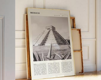 Mexico Chichen Itza Print | Black and White Mayan Pyramid Poster (Digital Download)