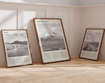 Sicily Black & White Poster Set: Etna, Taormina, Coast (Digital Download)