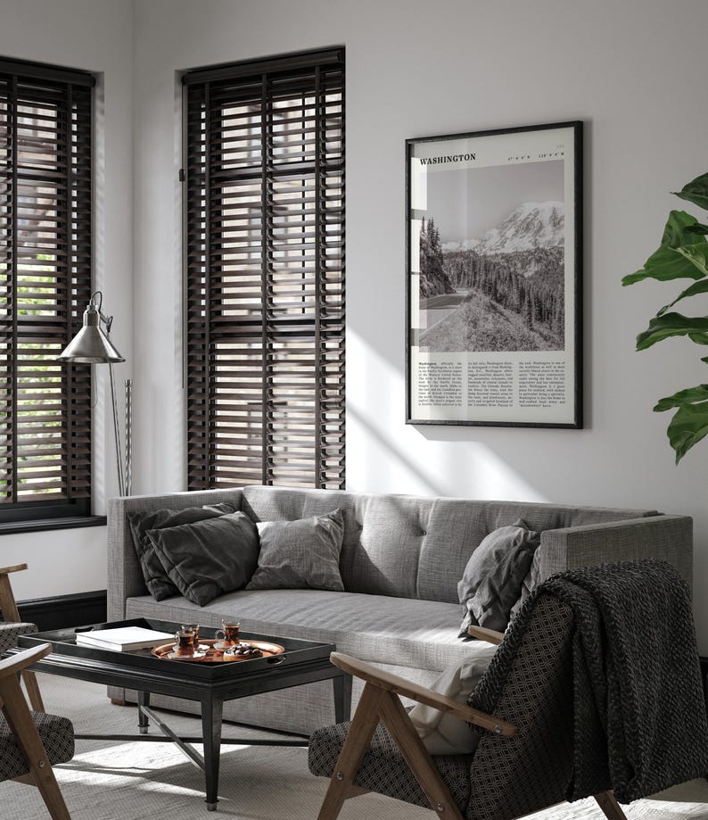 Poster con paesaggio in bianco e nero di Washington / Arte murale vintage del Pacifico nord-occidentale immagine 7