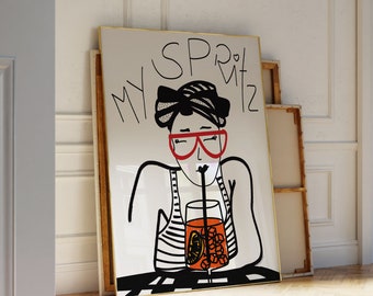 Aperol Spritz Hand Drawn Poster | Bar Cart Wall Art
