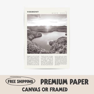 Vermont Print | Vintage Landscape Wall Art | Black and White New England Travel Poster