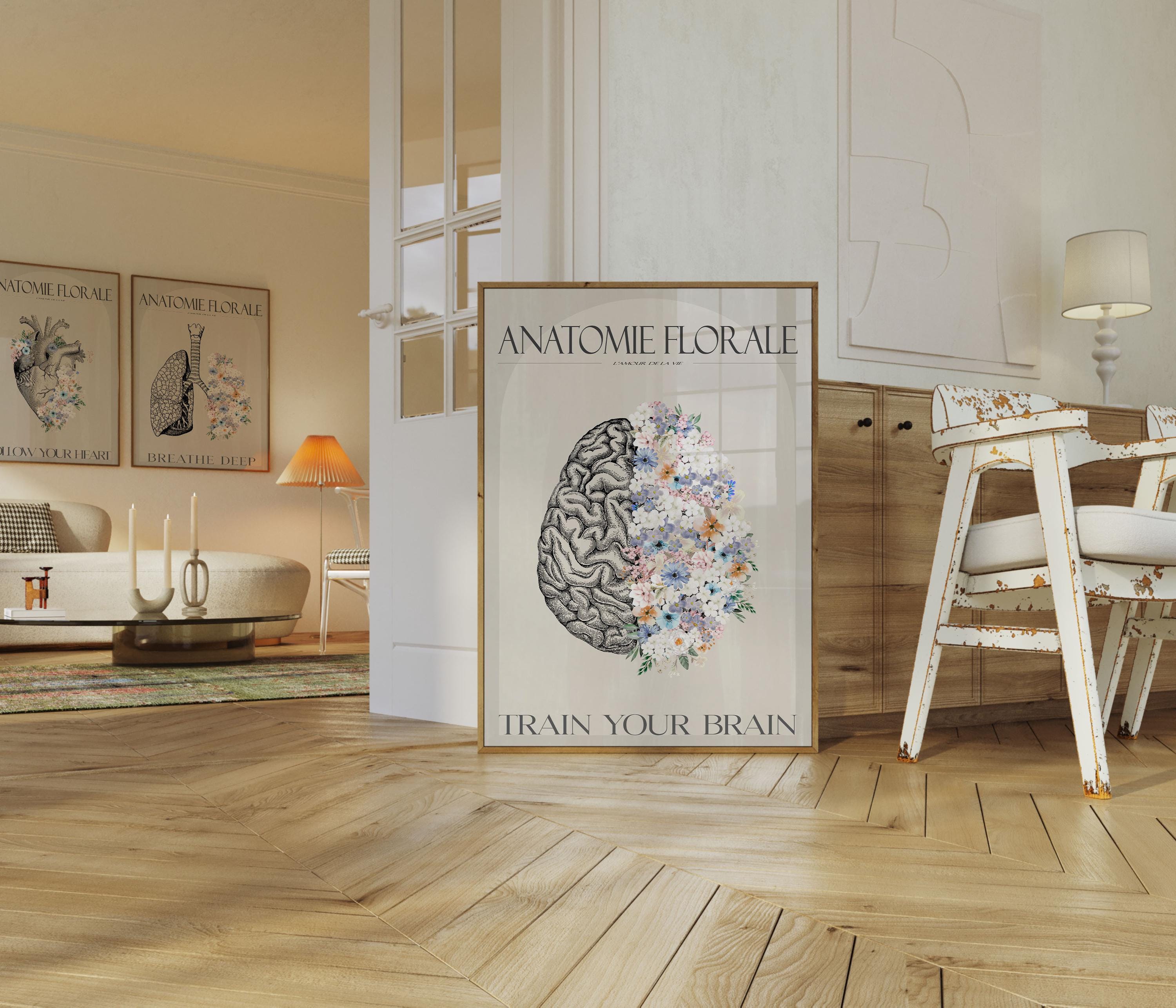 Floral Brain Anatomy Art Print | Minimalist Medical Decor (digital ...